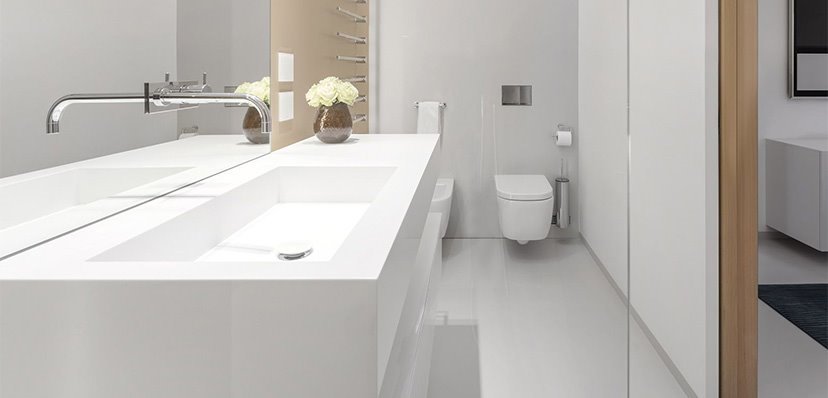 Lavabo design bianco in pietra sinterizzata Lapitec