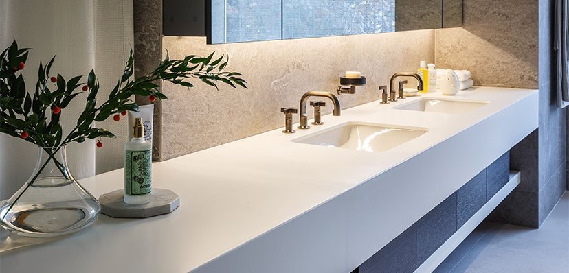 Top lavello bagno biaonco di desing in pietra sinterizzata Lapitec